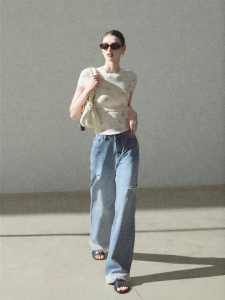 OAKMOO | Quần Jeans Chân Rộng Phong Cách Bohemian