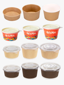 Bamboo Flower round Disposable Paper Food Container Takeaway Box Fruit Salad Bowl Noodle Rice Bowl Paper Soup Container