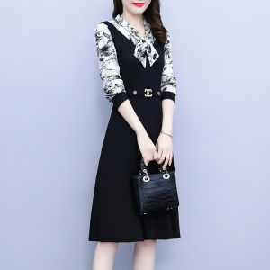 DAIXIANGFEIZI | Two-piece Imitation Plus-size Petite-friendly Long-sleeve Mid-length Dress for Spring Autumn Winter