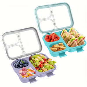 1/2pcs Bento Box Salad Lunch Box Sealed Fruit Box with Visible Transparent Lid Minimally Designed 3 Independent Divided Bento