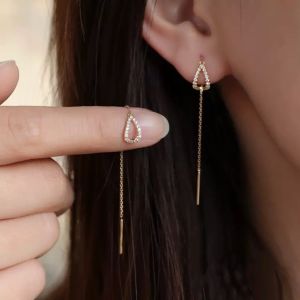 Drop Tassel Long Hanging Earrings for Women Rose Gold Color Zircon Crystal Drop Line Earing Ear Accessories Jewelry