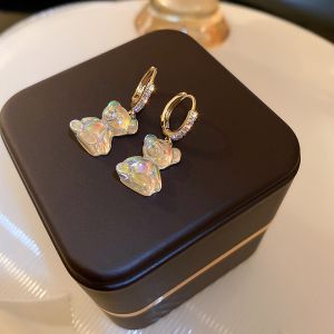 Cute Bear Earrings For Women Shiny Zircon Earrings New Trendy Golden Copper Drop Earring Party Wedding Jewelry Gifts K-
