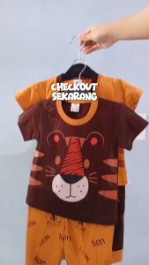 Setelan Baju Anak Laki-Laki Motif Kartun BEAR TIGER Celana Jogger Usia 3-15 Bulan