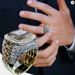 Trendy Hip Hop Rock Men Ring For Party Gold Plated Full Bling Iced Out Cubic Rings Gift Jewelry Wholesale