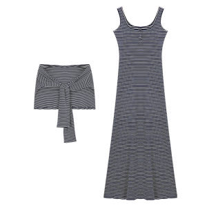 Dark Blue Strapless Dress Womens Summer Slimming Long Dress with Chest Pad Korean Style A-Line Skirt Casual Comfortable Dress