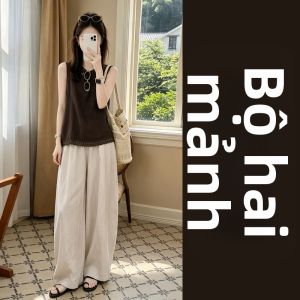 BIFEIMENG | Bộ Đồ Hợp Bộ Mùa Hè Áo Tay Ngắn Tròn và Quần Dài Ống Rộng