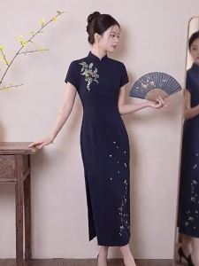Vintage Short Sleeve Modified Cheongsam Style Embroidered Dress