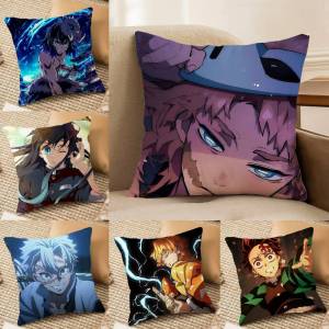 Bandai | Demon Slayer Kanroji Mitsuri Anime Plush Pillow Cover Soft Short Plush Cushion Cover For Sofa Bedroom Home Decor Gift Decoration
