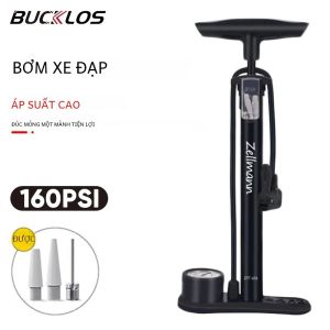 Bucklos 160PSI Bơm Xe Đạp Áp Lực Cao Có Đồng Hồ Đo Áp Lực Valve Schrader Presta Adapter Tay Hợp Kim Tầng Máy Bơm Không Khí Cho Xe Đạp