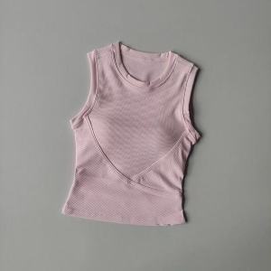 Womens Yoga Vest Quick Dry No Sleeve Fitness Exercise Short Sleeve Sports Vest with Chest Pad Summer New Morning Run