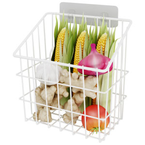 Wall-mounted No-drilling Fruit & Vegetable Basket Storage Rack with Drainage