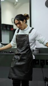 Apron Premium PU Leather X Strap untuk Barista & Barber