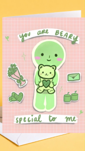 Smiski Inspired Beary Special Love Romance Sweet Card | Cute Green Aesthetic Bear Love Romance Card for Smiski Lovers
