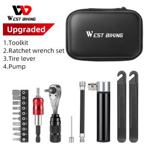 WEST BIKING Repair Kit MTB Bicycle Cycling Folding Bike Repair Tools With Toolkit Ratchet Wrench Set Tire Lever Pump