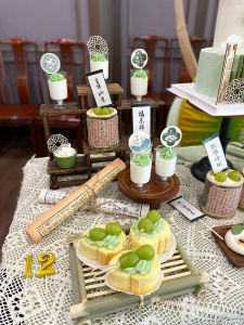 Green Chinese Style First Birthday Cake Decoration Boys Birthday One Year Old Gift Bamboo Tube Stickers Dessert Table Decor