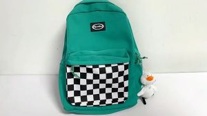 Fashionable womens backpack suitable for middle school high school and college students large capacity chessboard backpack