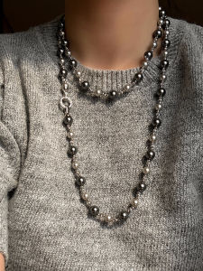 Elegant Double Layer Long Pearl Necklace Womens Fashion Jewelry Grey Black Color Home Brand out Style Dangle Pendant