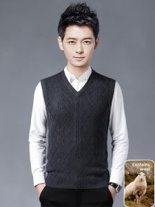 ROMON | Romon Mens Knitted Wool Sweater Vest V-neck Sleeveless Business Casual Autumn Winter New Style Dad Clothes Fashionable Vest