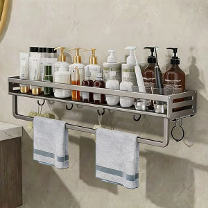 No Drilling Aluminum Bathroom Shower Corner Shelf Bathroom Shelf With Towel Bar Shampoo Holder Toilet Rack Accessories