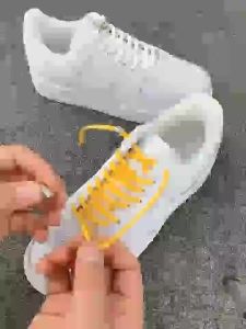 1 Pair Elastic Shoelaces Round Metal Lock Shoe Laces Without Ties Convenient And Safe Lazy Shoes Lace For Sneakers Accessories
