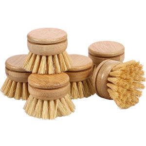 6Pcs Natural Bamboo Dish Brush Head Soft Sisal Bristle Dish Eco-Friendly Washing Up Brush Replacement Heads for Washing Pan/Pot