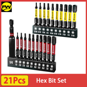 21Pcs Hex Bit Set S2 Alloy Steel Allen Wrench Drill Bit Set with Magnetic Tips 1/4 Hex-Shank 2" Impact Allen Key Bits Set