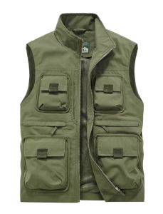 Outdoor Mens Multi-Functional Pocket Workwear Vest Spring Autumn Style Shoulder Pad Sleeveless Jacket Tactical Photography Vest