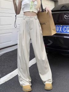 Womens High Waist Straight-leg Mop Pants Summer Wide Leg Slimming Yamamoto Pants Loose Thin American Pleated Quick-Dry Pants Tide