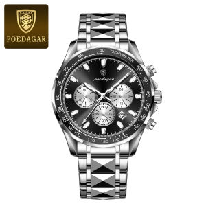 POEDAGAR Luxury Brand Men Watch Waterproof Luminous Stainless Steel Mens Watches Chronograph Date Quartz Business Watch For Man