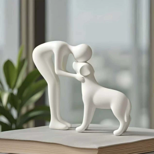 Abstract art companionship! Interactive human and pet figurines for home and office decor.