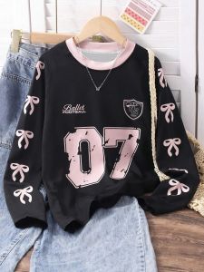 2025 ใหม่สตรีแขนยาวรอบคอเสื้อยืดโบว์Starพิมพ์แขนสั้นรอบคอหลวมและแฟชั่นสบายๆtop