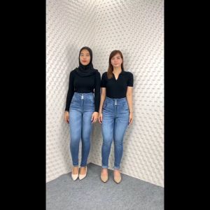Bellzshop Celana Highwaist Wanita Jeans Skinny Stretch Korean Style Kancing 3 Blue Whisker Jumbo Premium Riri