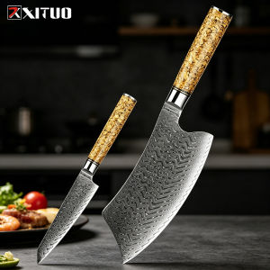 XITUO Kitchen Knives Set 1-4PCS Damascus Steel Sharp Professional Chef Knives Set Includes:CleaverNakiriBoning&Utility Knives