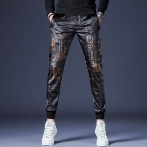 Slim Fit Spring Autumn Mens Street Style Fashionable Trousers Casual Long Pants High Waist Polyester Spandex Blend
