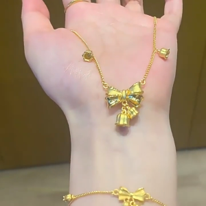 🌟【ส่งจากไทย ไม่ต้องรอนาน】✅ สร้อยทองเหมือนแท้พร้อม+จี้รูปโบว์ ยาว18นิ้ว สร้อยคองานเกรดส่งยุโรป สวยเทียบทองแท้ A6