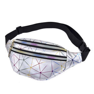 Ladies Fashionable PU Leather Laser Cut Waist Bag Multi-Layer Sporty Crossbody Bag Bright Leather Waist Pouch for Men And Women
