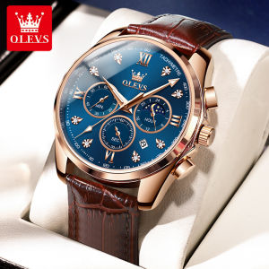 OLEVS Watch for Men Original Waterproof Korean Style Elegant Leather Strap Chronograph Luminous Calendar Gentleman Watch