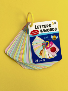 BEAR TALE แฟลชการ์ดตัวอักษรและคำบัตรเรียนรู้แบบโต้ตอบสองด้านพร้อมคลิปแฟลชการ์ดเพื่อการเรียนรู้ของเด็กการศึกษาระดับปฐมวัยการ์ด26ใบ