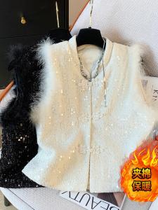 New Chinese Style Cotton Jacket Womens Fashionable Retro Buttoned Vest Coat Spring Autumn Seasonal Thickened Commute Pattern