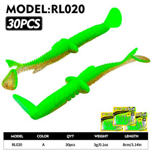PROBEROS 30 Chiếc Có Gân Đuôi Chữ T Mềm Swimbait PVC Nhân Tạo Dụ Cho Bass Pike Cá Hồi Câu Cá Nước Mặn Bionic Mồi Mềm Bộ
