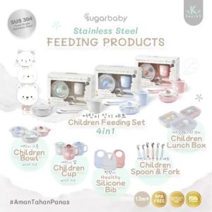 READY BANDUNG SUGAR BABY SUGARBABY HEALTHY STAINLESS STEEL CHILDREN PERLENGKAPAN MAKAN ANAK ANTI TUMPAH CEWEK COWOK LUNCH BOX / GELAS / BOWL / SENDOK GARPU / SLABER SILICONE K SERIES K-SERIES
