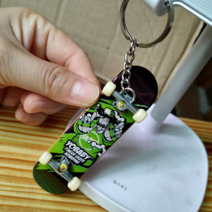 Mini Four-Wheel Double-Curved Finger Skateboard Keychain Cartoon Tip Skateboard Pendant for Teenagers And Students