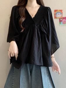 SHIMANQING | Stylish Wrinkle V-Neck Loose Short Sleeve Shirt