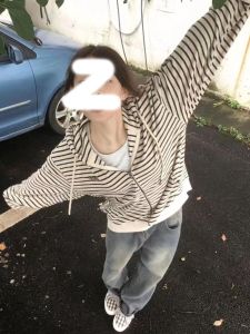 Áo Sơ Mi Có Mũ Sọc Thời Trang Cho Nữ Dáng Rộng Áo Cardigan Dài Tay Mùa Xuân Mùa Thu 2024 Hàng Mới Về