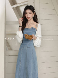 Bộ Đầm Jeans Quai Vintage Dành Cho Mùa Hè Thiết Kế Cinch Eo