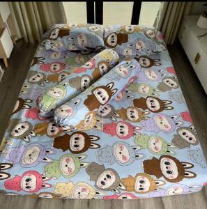 ผ้าปูที่นอน ชุดผ้าปูที่นอน (ลายลาบูบู้ฟ้า) ขนาด 3|5|6 🛌 ฟุต ผ้า COTTON 100% งานเย็บดีผ้าไม่เป็นขุย ห่มสบาย เกรดพีเมี่ยม💖👑🐳