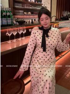 Slimming Effect Vintage Film Design plus Size Womens Dress Commute Style Long Sleeve Chinese Style Dress Polyester Fiber