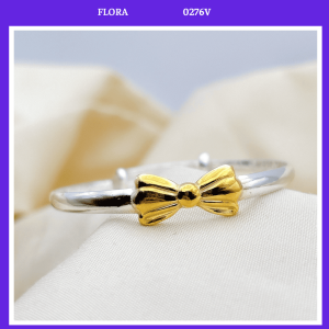 FLORA 0276V - Vòng tay bạc ta chỉnh size hình nơ bạc xi vàng dành cho bé gái