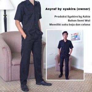 Seragam kerja baju pria terbaru kekinian modern pdh lengan pendek reguler semi wool premium hitam