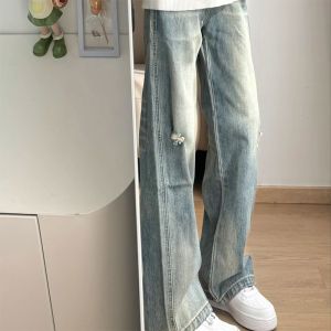 Retro American Casual High Street Faded Mens Jeans Spring Autumn New Loose Straight Drapey Long Pants Versatile Casual Wear